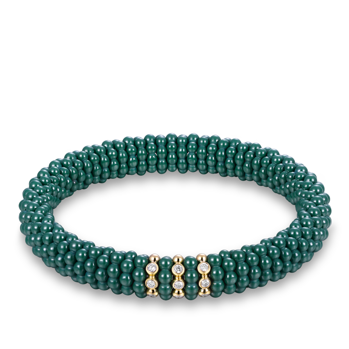 Ceramic-Pearls bracelet Green Gold 3 Stones 9