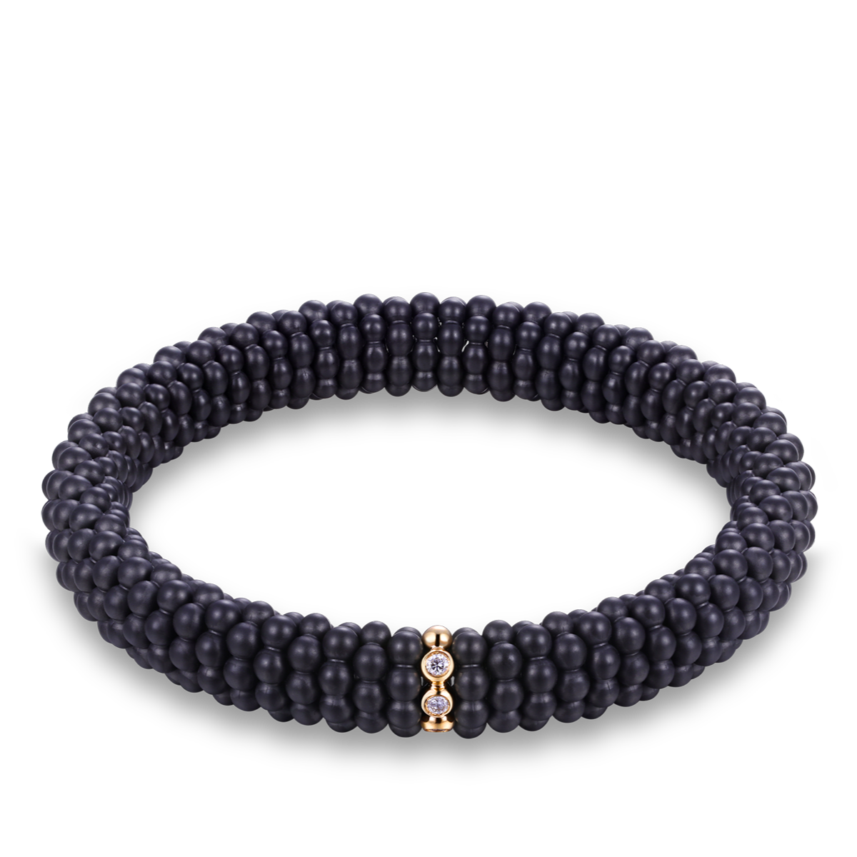 Ceramic-Pearls bracelet Black 1 Element in 14 ct Gold with 1 Diamond 